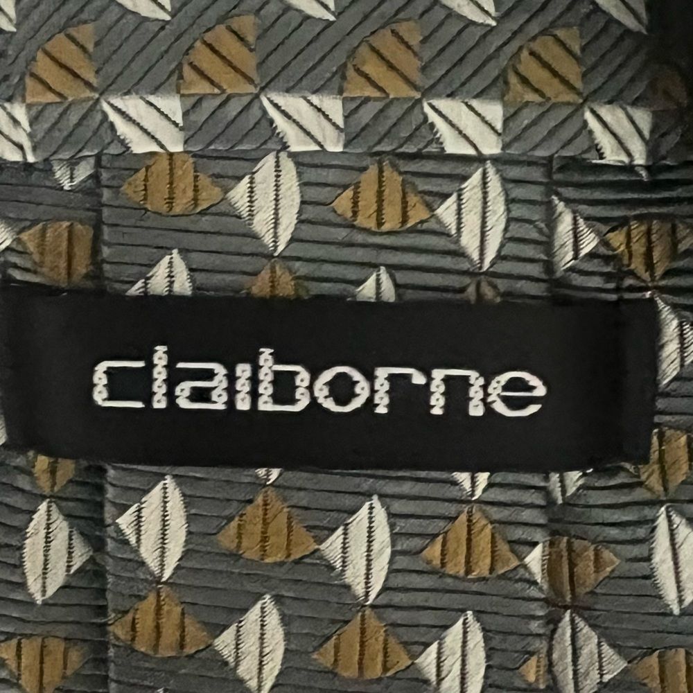 Claiborne 100%‎ Silk Designer Tie Gray Geometric Business Casual Retro Necktie - Picture 6 of 9